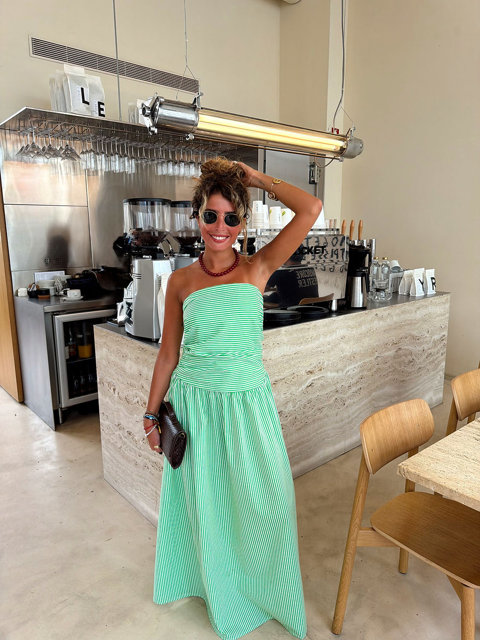 Miniatura: GREEN AND WHITE STRIPED  DRESS