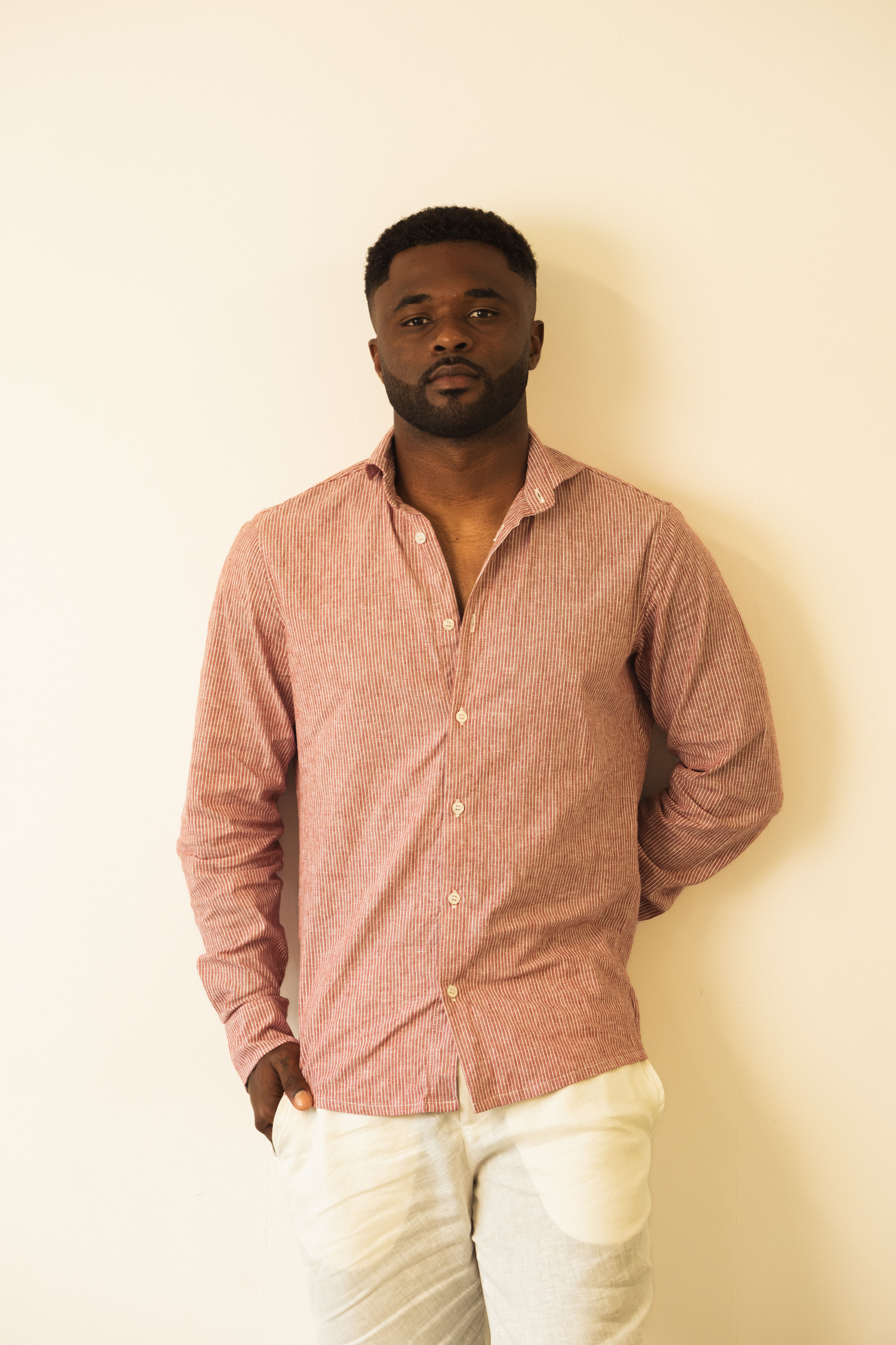 BURGUNDY STRIPES LINEN SHIRT