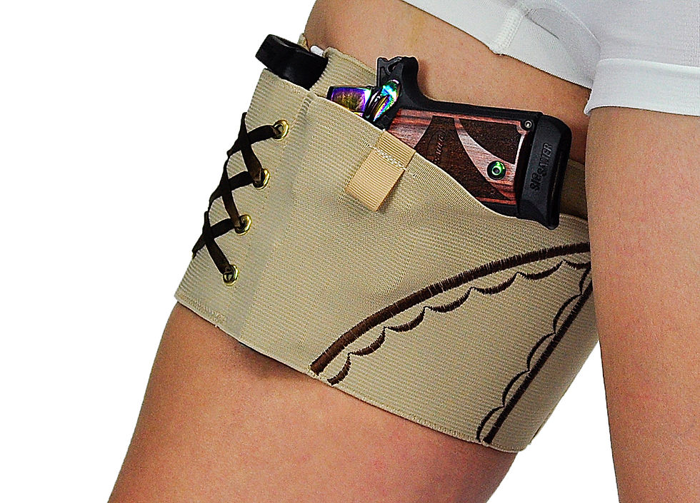 Thumbnail: Chocolate  on Tan Classic Garter Holster