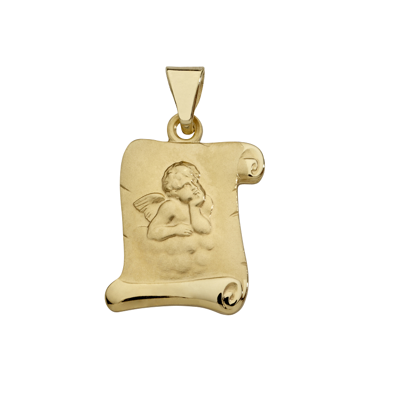 EN29 SCHNEIDER BASICS Anhänger in Schriftrollenform mit Engel Gelbgold