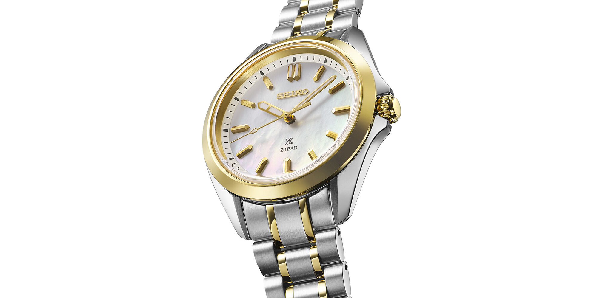 SEIKO Prospex Sea Ladies Quartz SUR608J1 Damenuhr mit hellem Perlmuttzifferblatt, Bicolor-Edelstahlband und goldfarbenen Akze