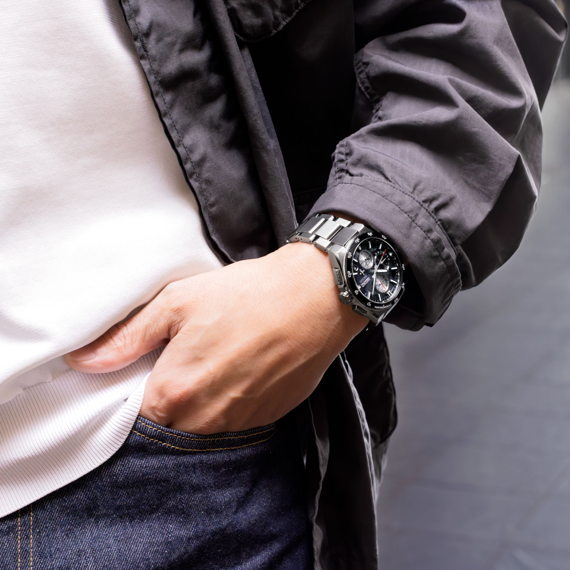 SEIKO ASTRON SSH151J1 | GPS Solar Dual Time Chronograph Ø 43,3 mm Titan Dunkelblau-Schwarz