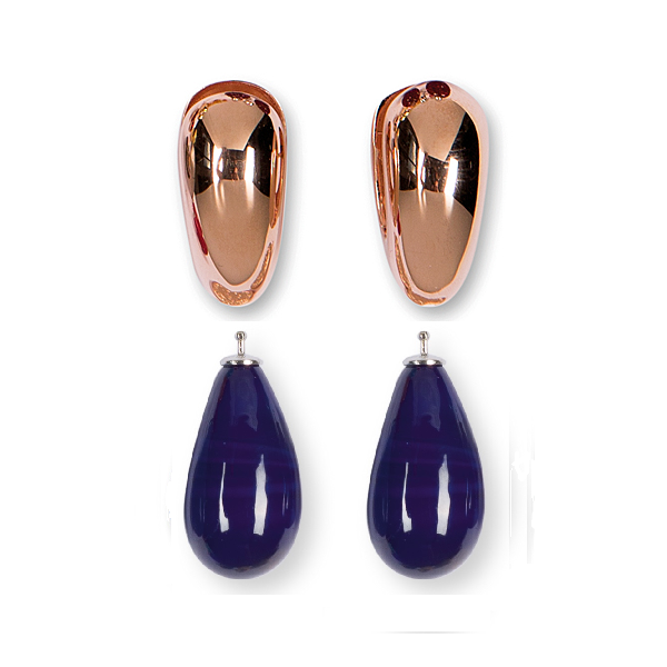 24mm Quarzglas -Tropfen, Einhängerpaar, lapis