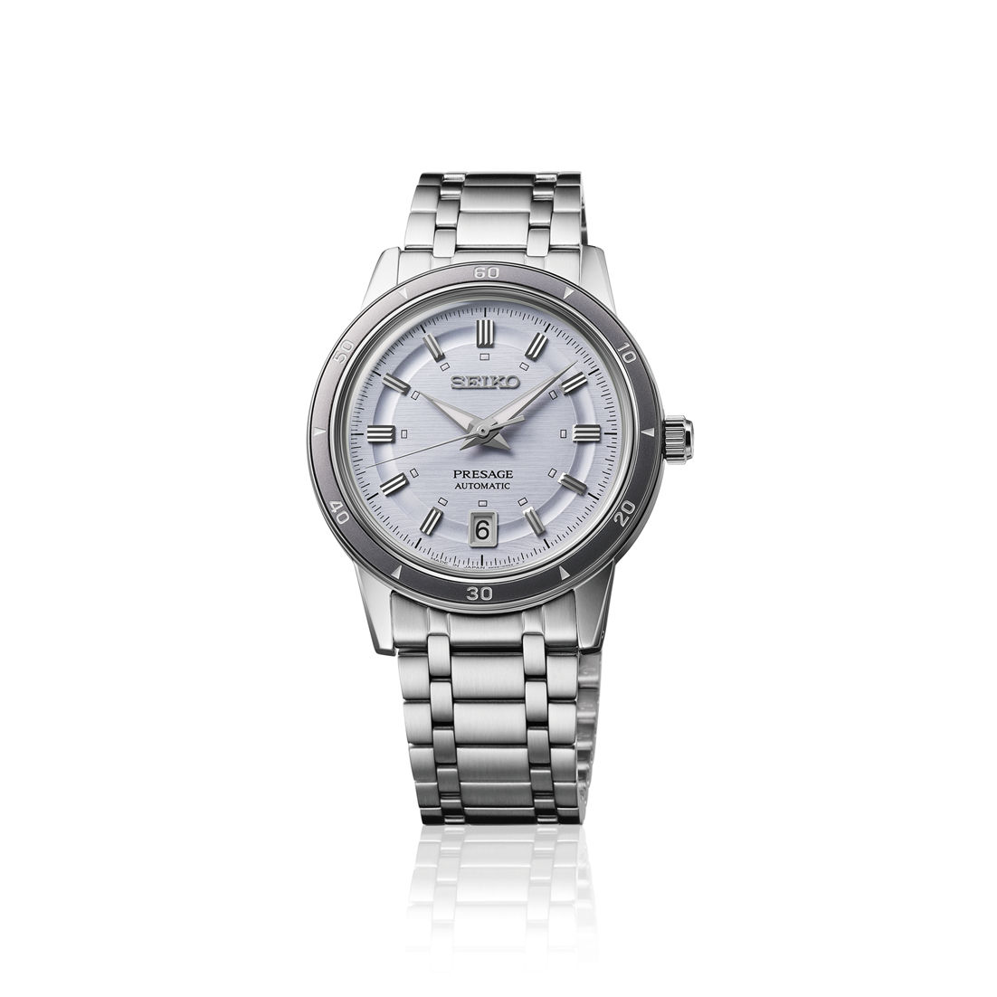 SEIKO Presage Style60’s SRPL73J1 Automatikuhr mit blauem Zifferblatt, Edelstahlband und markanter Presage Style60’s Linienfüh