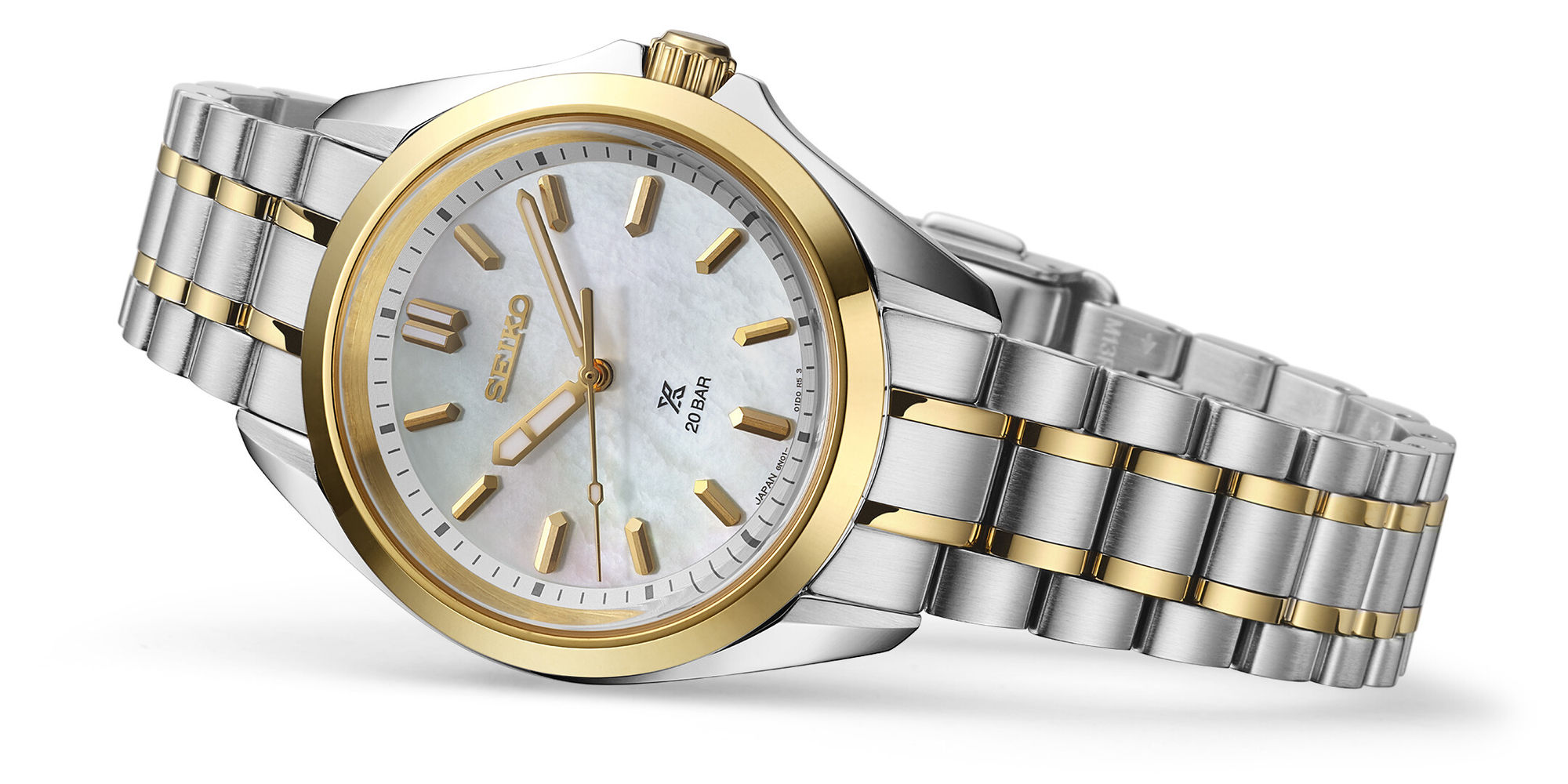 SEIKO Prospex Sea Ladies Quartz SUR608J1 Damenuhr mit hellem Perlmuttzifferblatt, Bicolor-Edelstahlband und goldfarbenen Akze