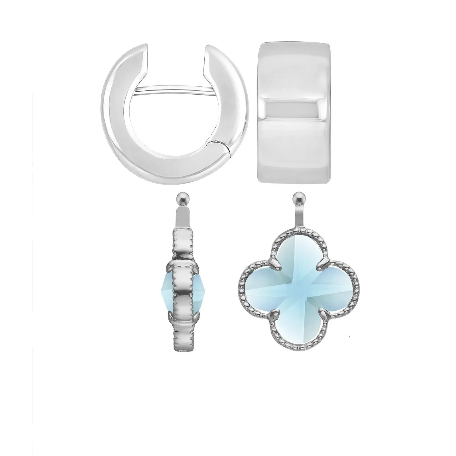 Heinzendorff Signature Quatrefoil Glas facet Kleeblatt Einhänger 14mm Acquablau mit Creole Mila by BLAHASCHMUCK Vienna