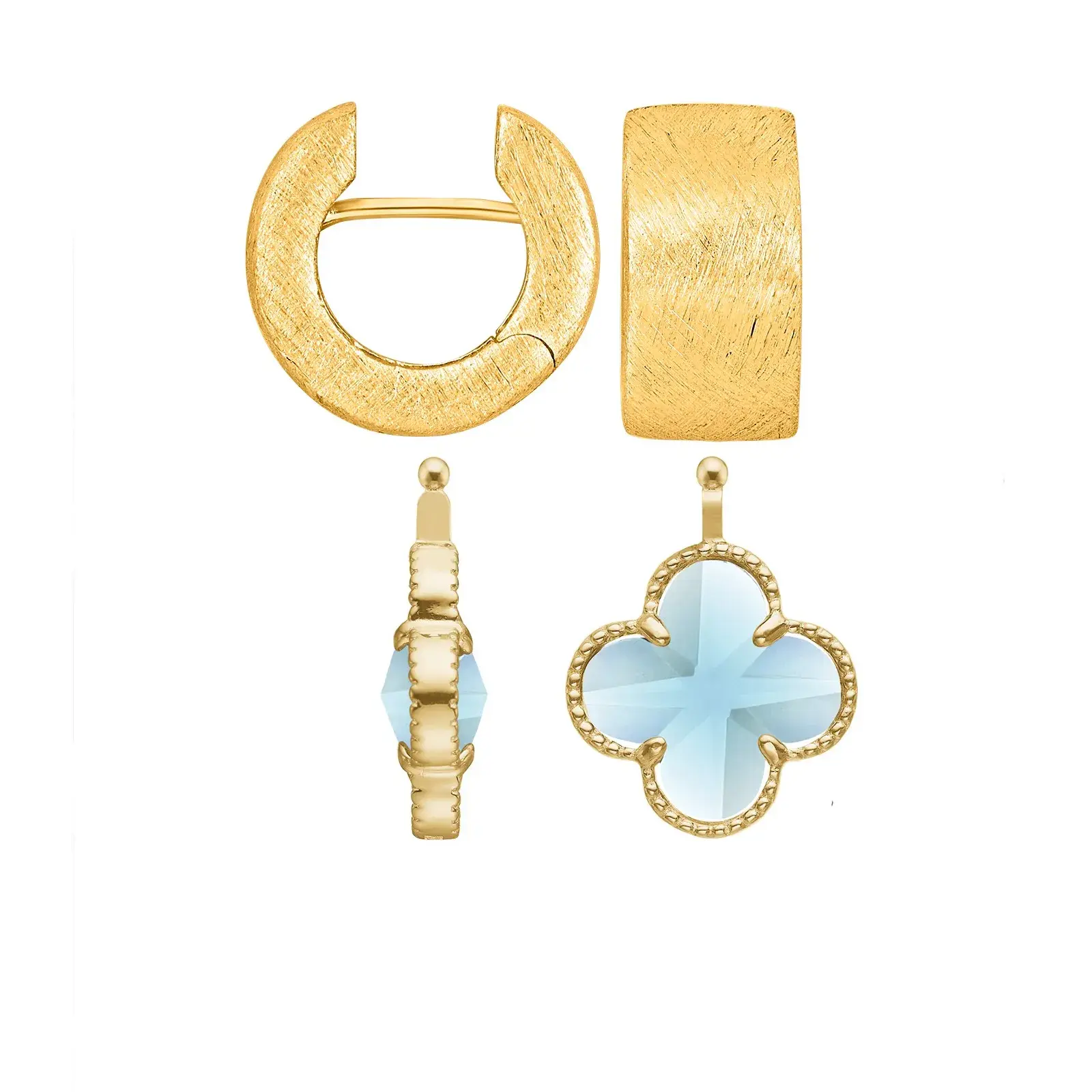 Heinzendorff Signature Quatrefoil Glas facet Kleeblatt Einhänger 14mm Acquablau mit Creole Mila by BLAHASCHMUCK Vienna