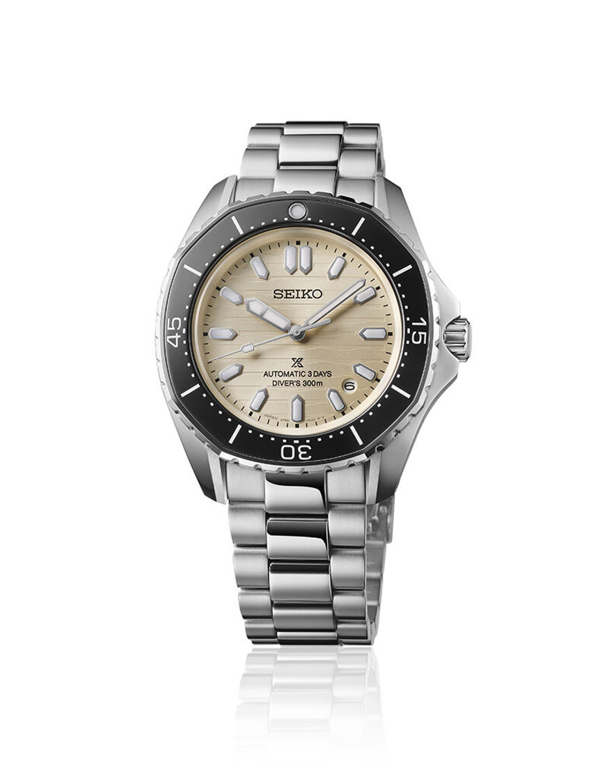 SEIKO Prospex SPB481J1 Automatic Diver’s 300 m mit champagnerfarbenem Zifferblatt, Edelstahlband und schwarzer Lünette
