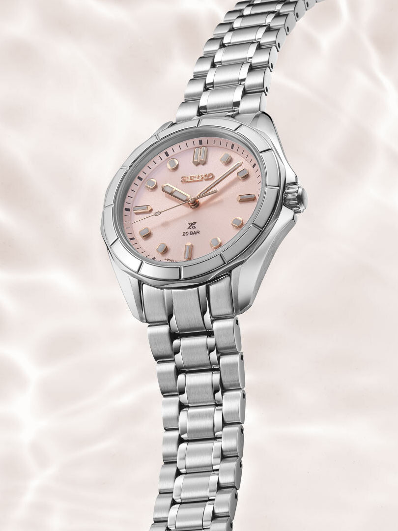 SEIKO Prospex Sea Ladies Quartz SUR597J1 Damenuhr mit roséfarbenem Zifferblatt, Edelstahlband und sportlich-elegantem Prospex