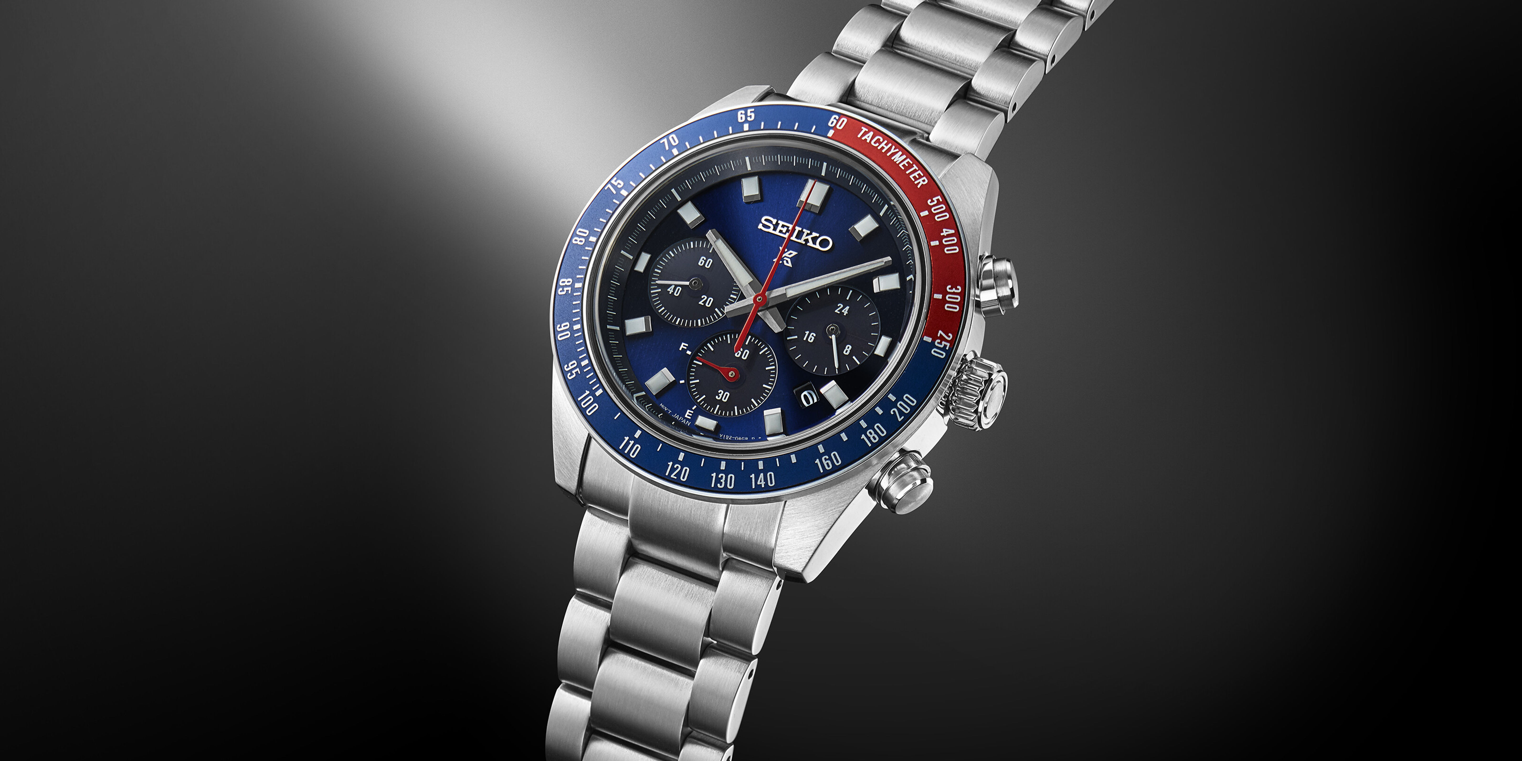 SEIKO Prospex Speedtimer Solar Chronograph SSC913P1 Solaruhr mit blauem Zifferblatt, blau-roter Tachymeterlünette, Edelstahlb