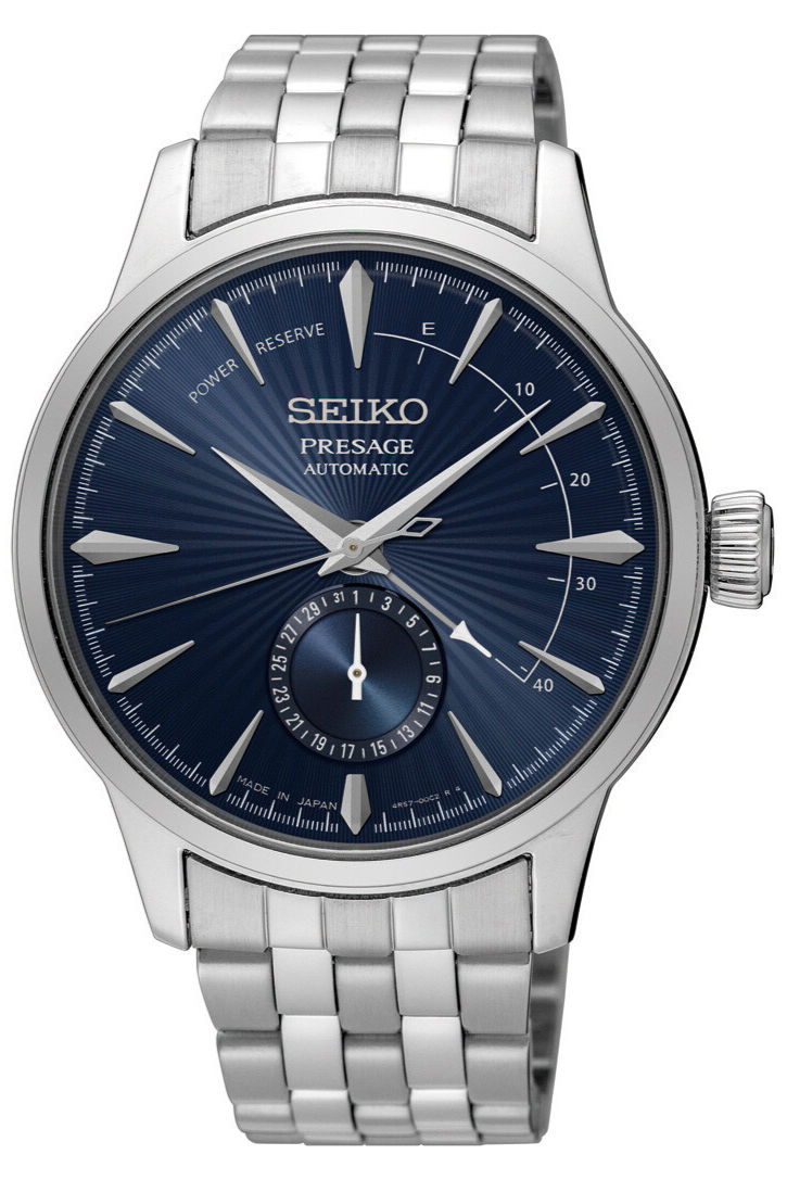 SEIKO Presage Cocktail Reserve SSA347J1 Automatikuhr mit dunkelblauem Zifferblatt, Gangreserveanzeige, Datum bei 6 Uhr und Ed