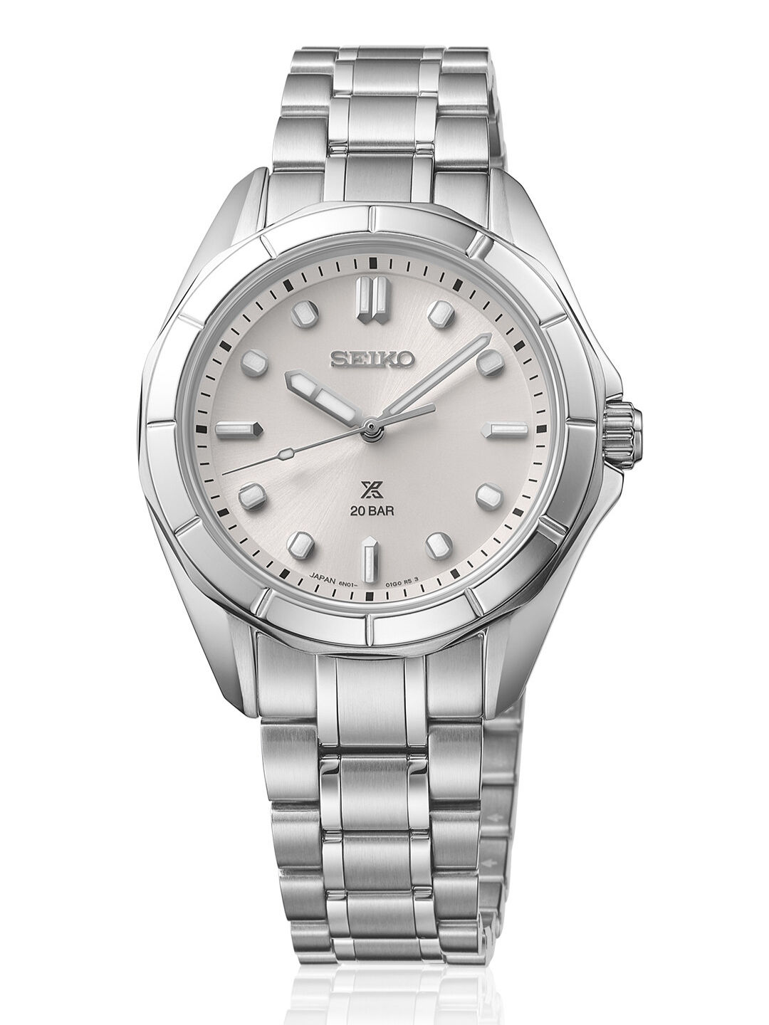 SEIKO Prospex Sea Ladies Quartz SUR595J1 Damenuhr mit silberfarbenem Zifferblatt, Edelstahlband und sportlich-elegantem Prosp