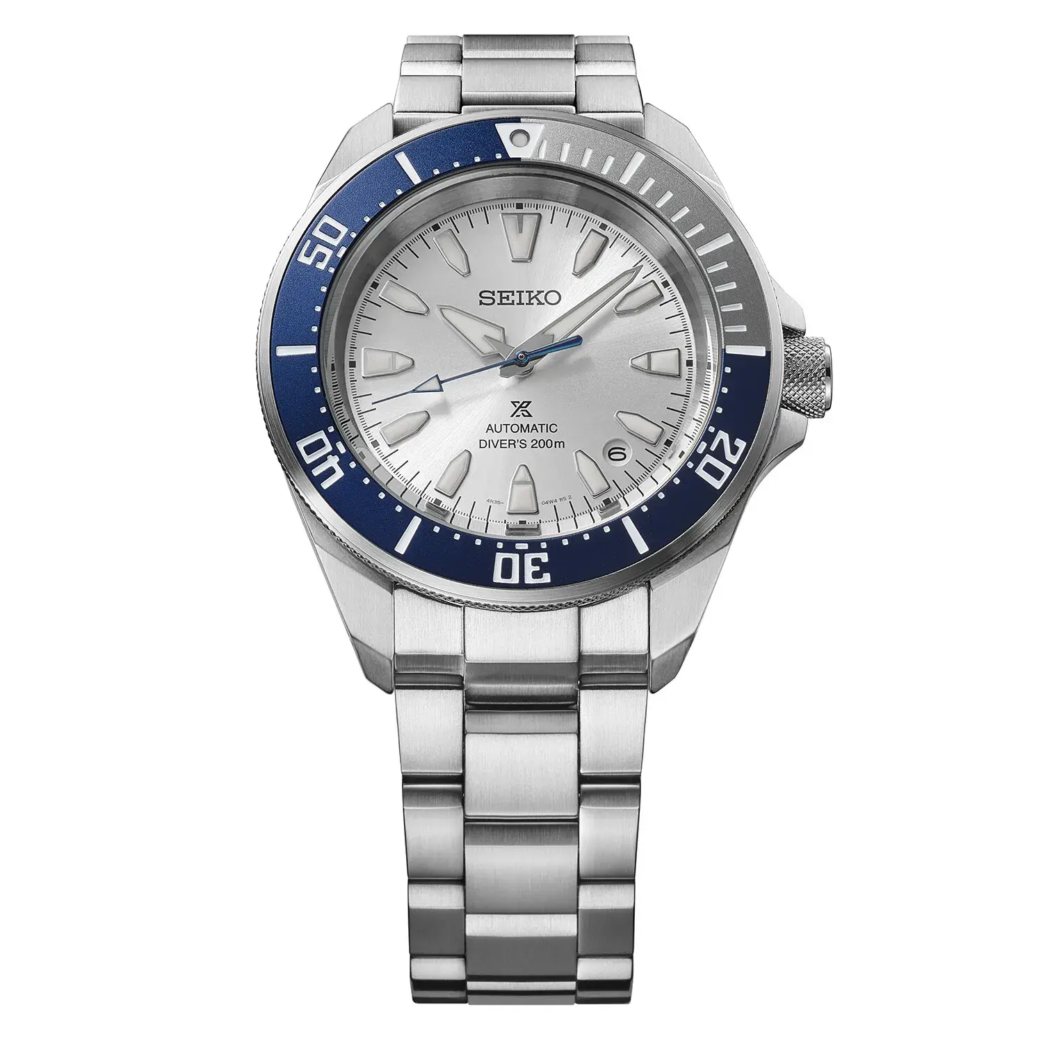 SEIKO Prospex HBB001K1 Automatic Diver’s 200 m mit weißem Zifferblatt, Edelstahlband und blau-silberner Lünette SEIKO BLAHA