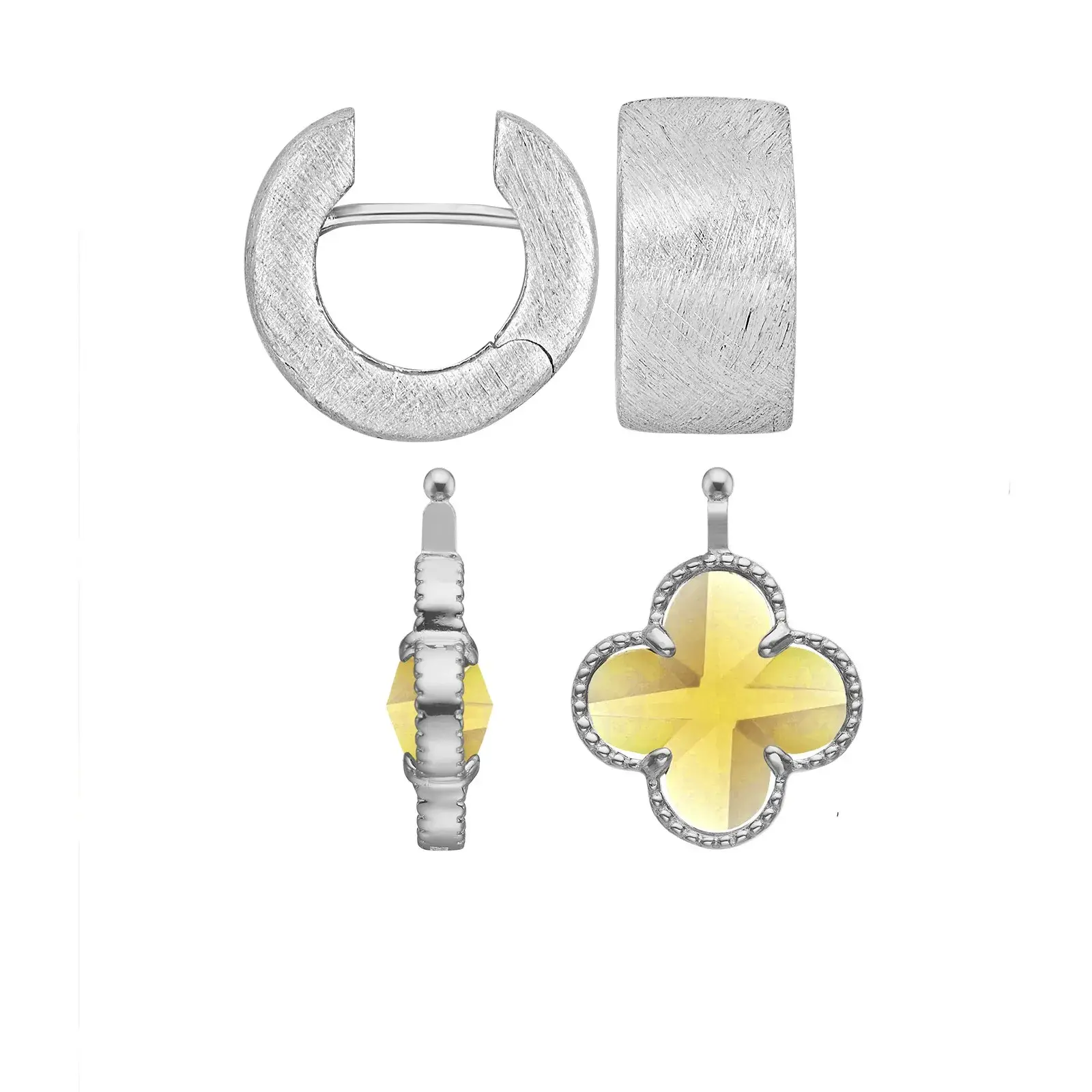 Heide Heinzendorff Signature Quatrefoil Glas facet Kleeblatt Einhänger 14mm Champagner mit Creole Mila by BLAHASCHMUCK Vienna