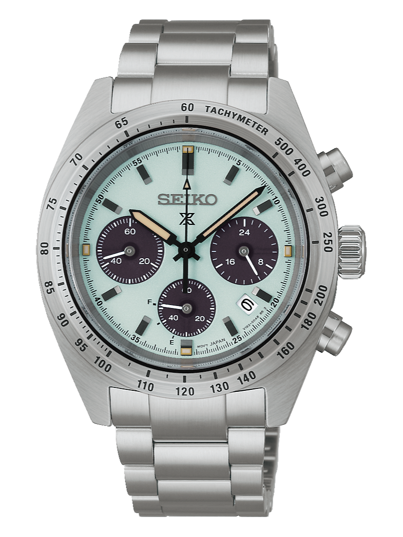 SEIKO Prospex Speedtimer Solar Chronograph SSC965P1 Solaruhr mit hellem Zifferblatt, dunklen Chronographen-Anzeigen, Tachymet