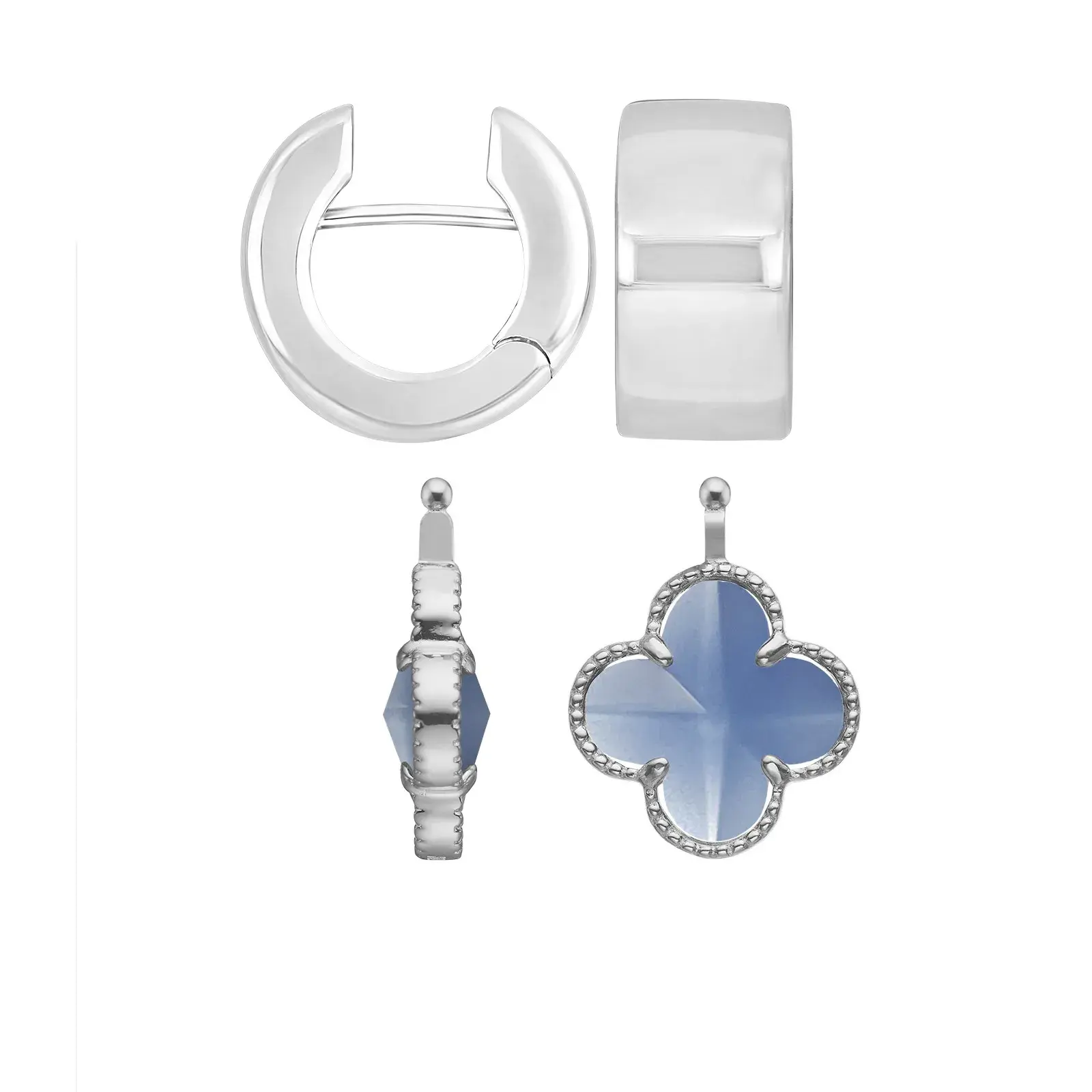 Heinzendorff Signature Quatrefoil Glas facet Kleeblatt Einhänger 14mm Royal Blau mit Creole Mila by BLAHASCHMUCK Vienna