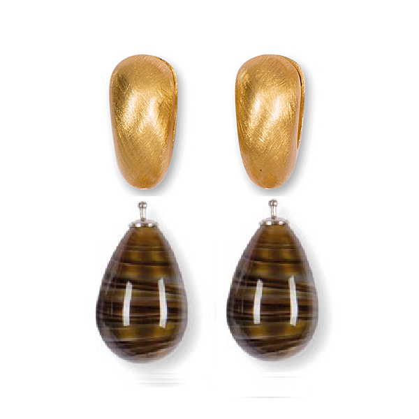 24mm Quarzglas -Tropfen, Einhängerpaar, tigerauge