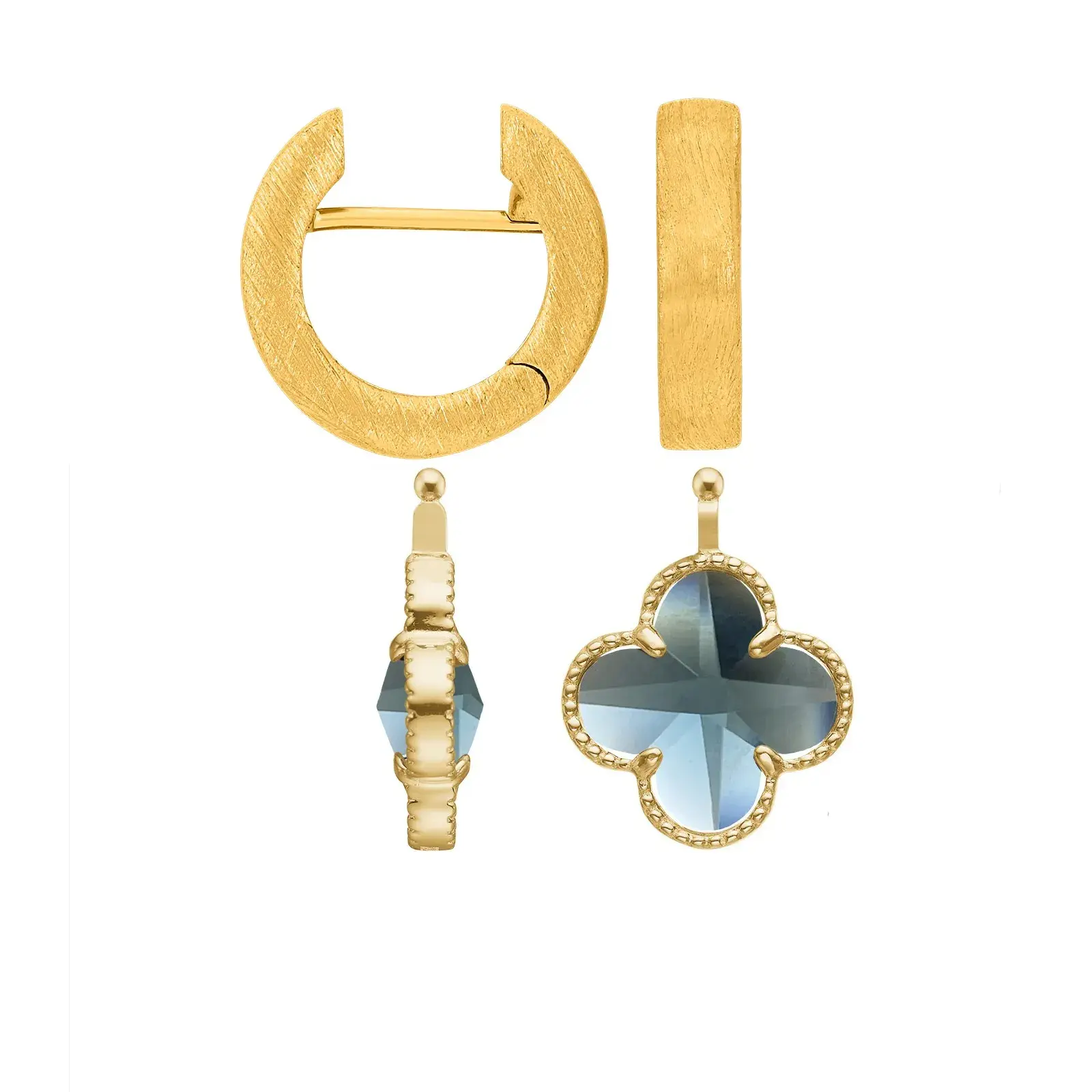 Heinzendorff Signature Quatrefoil Glas facet Kleeblatt Einhänger 14mm Montanblau mit Creole Linda by BLAHASCHMUCK Vienna