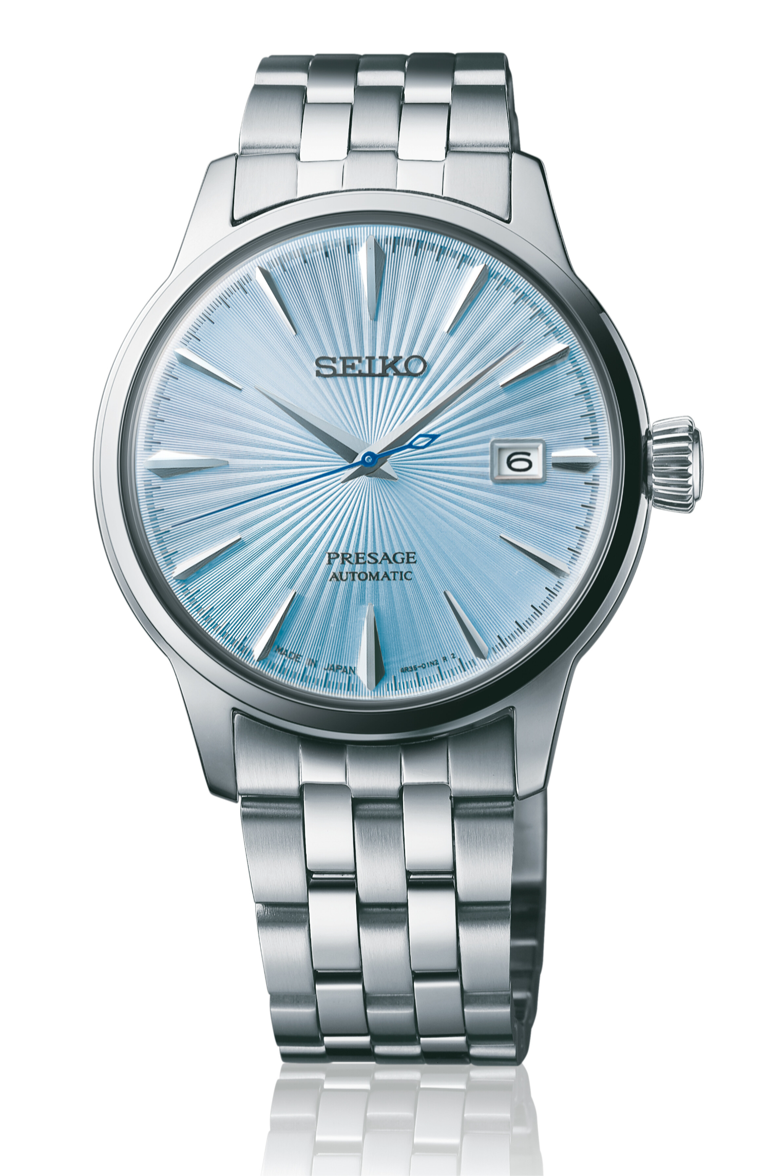 SEIKO Presage Cocktail Time SRPE19J1 Automatikuhr mit hellblauem Zifferblatt, Edelstahlband und feinem Sonnenschliff