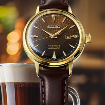 SEIKO Presage Cocktail Lady Mini SRE020J1 mit braunem Zifferblatt, goldfarbenem Gehäuse und elegantem Lederarmband