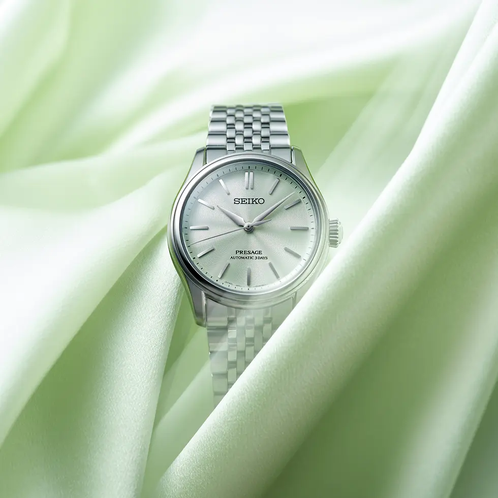 SEIKO Presage HCC002J1 Automatikuhr mit hellgrünem strukturiertem Zifferblatt, Edelstahlgehäuse und feingliedrigem Edelstahlb