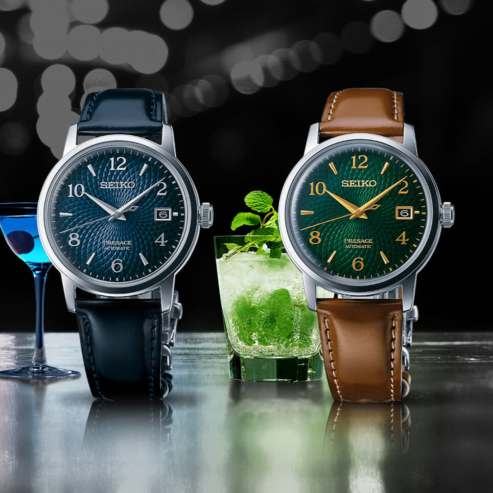 SEIKO Presage Cocktail Time SRPE43J1 Automatikuhr mit blauem Zifferblatt, Lederband und feinem Sonnenschliff