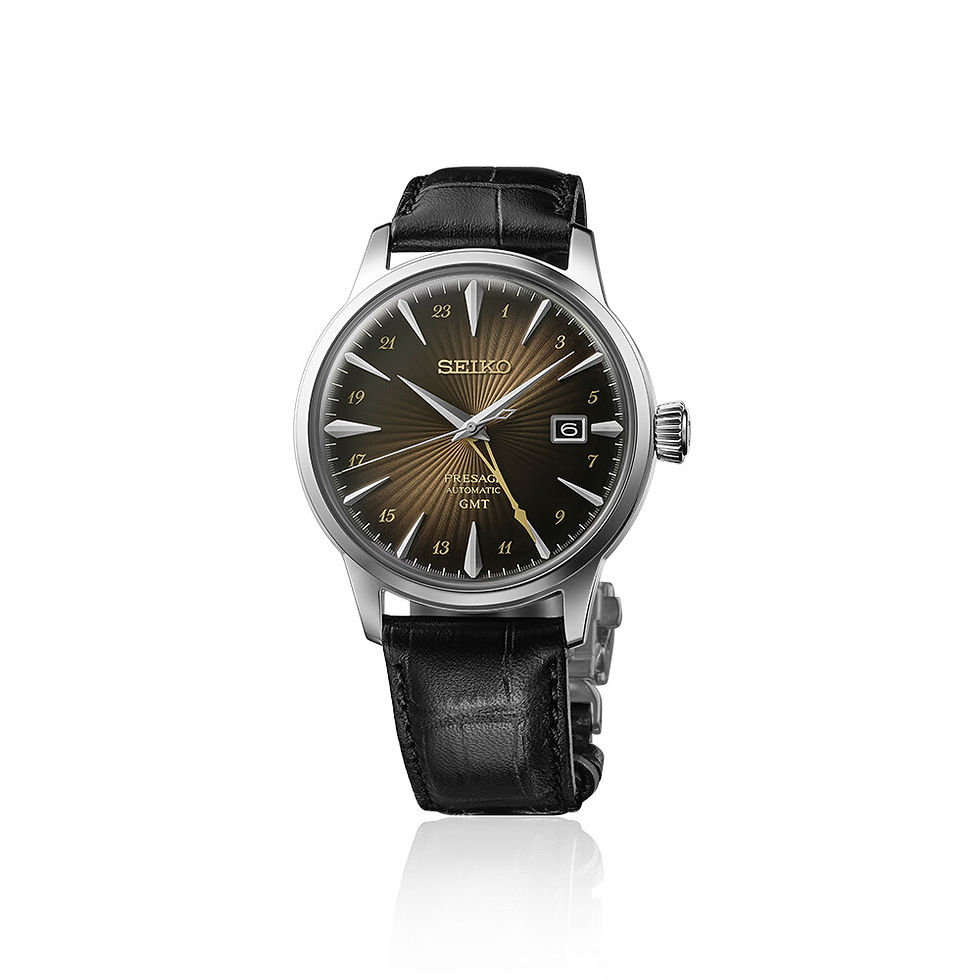 SEIKO Presage Cocktail Reserve SSK039J1 GMT Automatikuhr mit braunem Zifferblatt, GMT-Funktion, Datum und Lederband