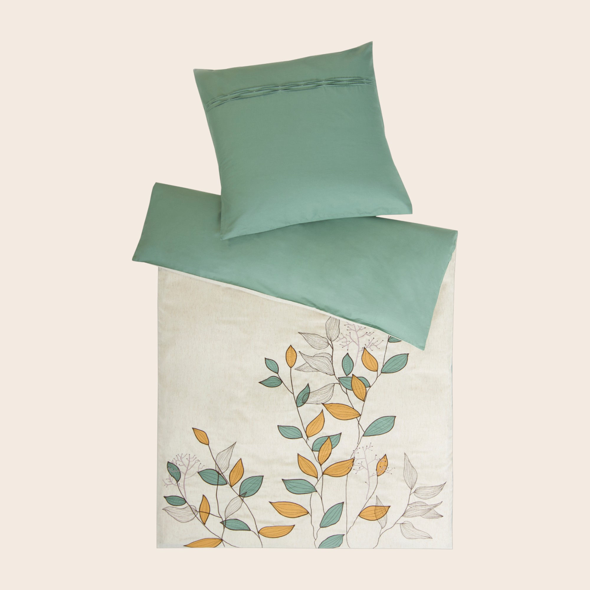 LEDINA Bettwäsche SET „Herbstblatt“ aus 100% hochwertige Baumwolle Satin