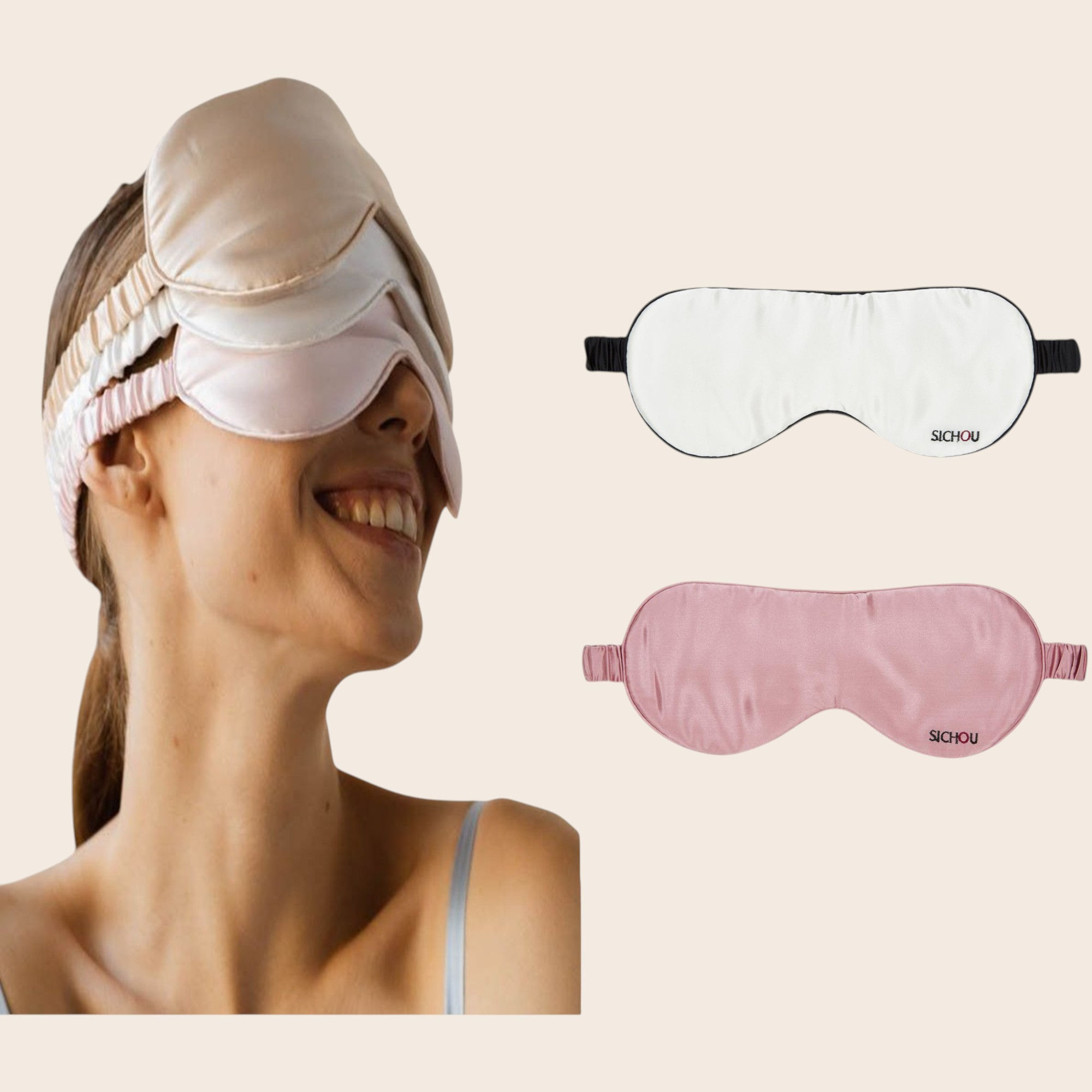 SICHOU 22 Momme Seide Schlafbrille 2er SET -100% Maulbeerseide, 6A Premium