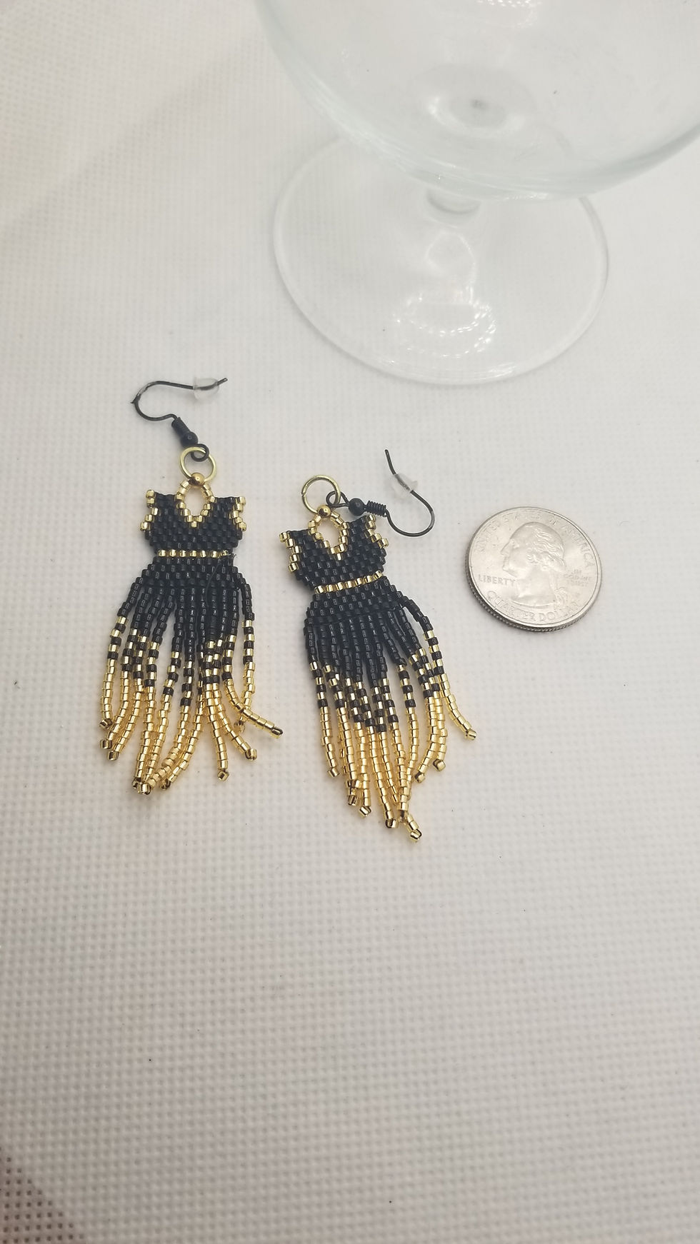 Thumbnail: Red or Gold Beaded Dress Earrings – Handmade Fringe Statement Fashion Jewelry