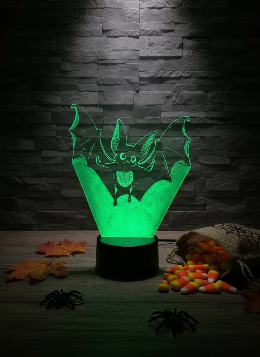 Veilleuse LED Chauve-Souris Fait main allumée de couleur verte