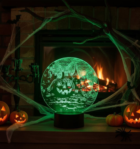 3 Lanternes Halloween LED à Suspendre - Motifs Sorcière, Citrouille, Château - 9,5x15 Cm, Piles Incluses - Pour Intérieur/extérieur