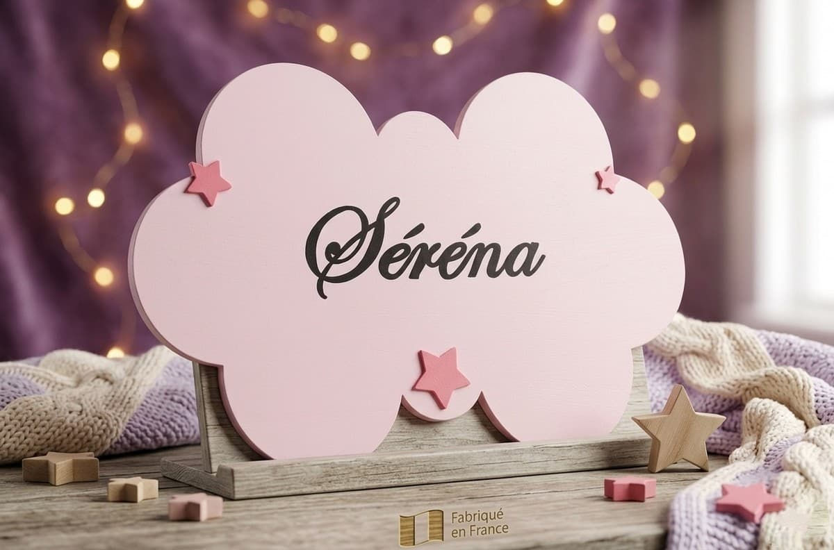 Plaque de porte nuage personnalisé prénom fille avec 3 étoiles en bois de haute qualité