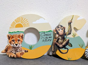 lettres en bois personnalisées animaux savane fait main