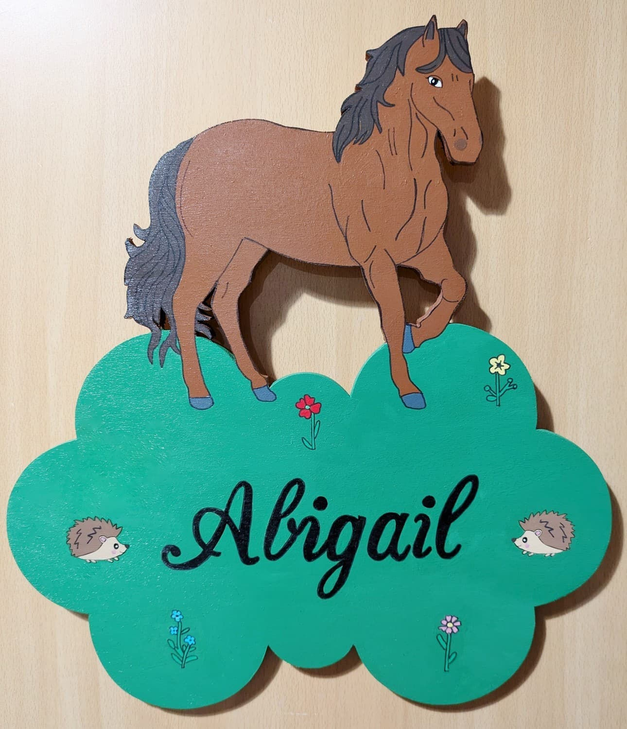 plaque de porte cheval prénom personnalisé en bois