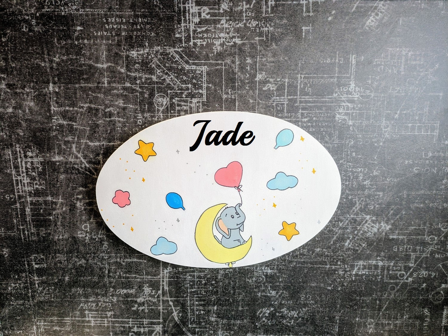 Plaque de porte de chambre bébé éléphant personnalisable