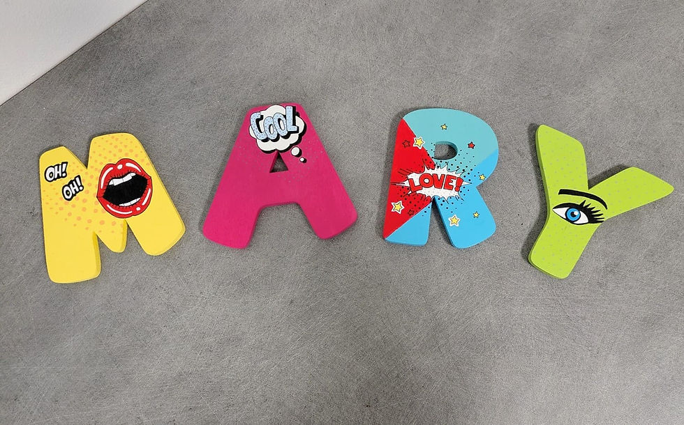 Miniature : les lettres en bois Pop Art fait main