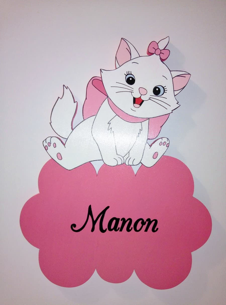 Miniature : Plaque de porte forme nuage avec le  chat Marie de Disney pour prénom enfant bébé