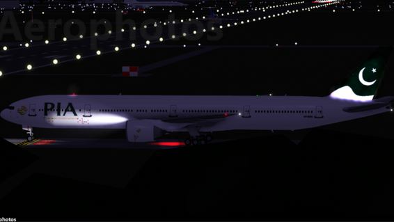 Pakistan International Airlines (PIA) Boeing 777-300ER holding short of the runway at Yuripa