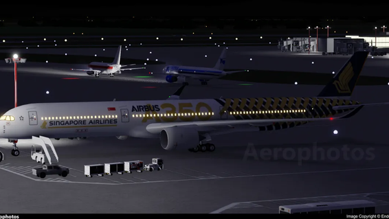 Singapore Airlines A350-1000 (9V-SHG) parked at Anhedral International during night
