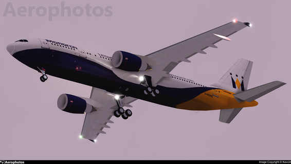A Monarch Airbus A300B4-605R registered G-MONS arriving into Al Tak during a foggy morning.