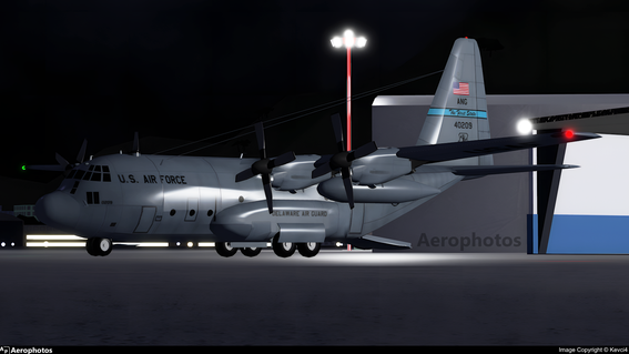 A United States Air Force (USAF) Lockheed C-130H Hercules, Delaware Air National Guard, 166th Airlift Wing, 142nd Airlift Squadron registered 84-0209 parked at the transient parking in Clarence.