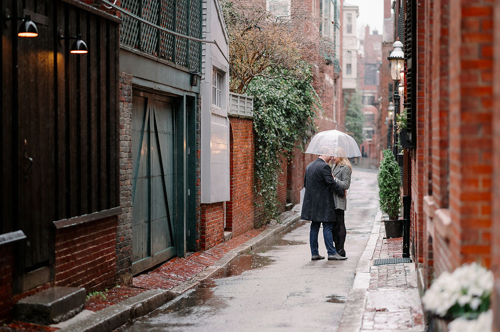 proposal and engagement photos on cedar lane way in becaon hill boston