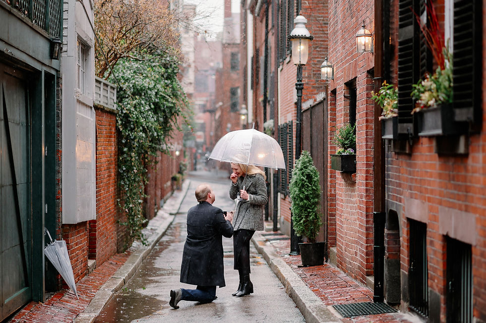 proposal and engagement photos on cedar lane way in becaon hill boston