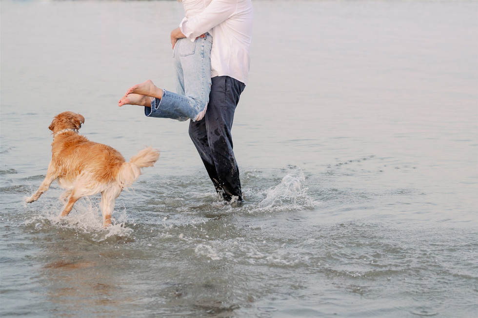 engagement session with dog on the beach