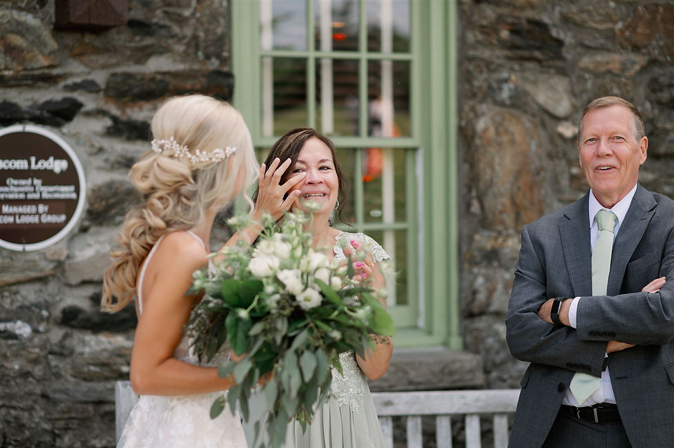 bride wiping mom's tears before wedding ceremony