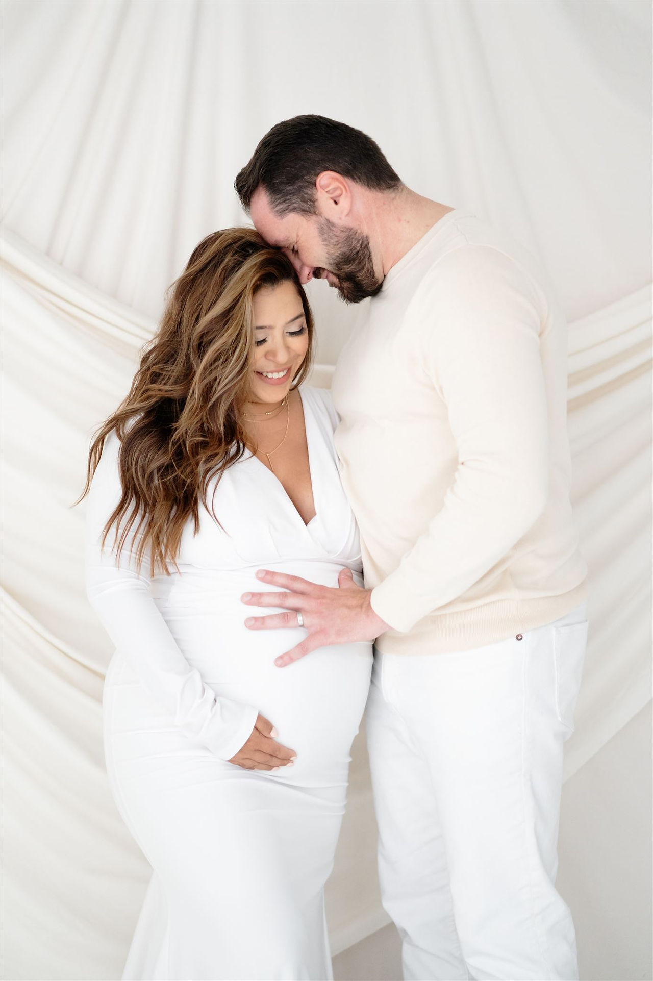 ames studio maternity session white dress