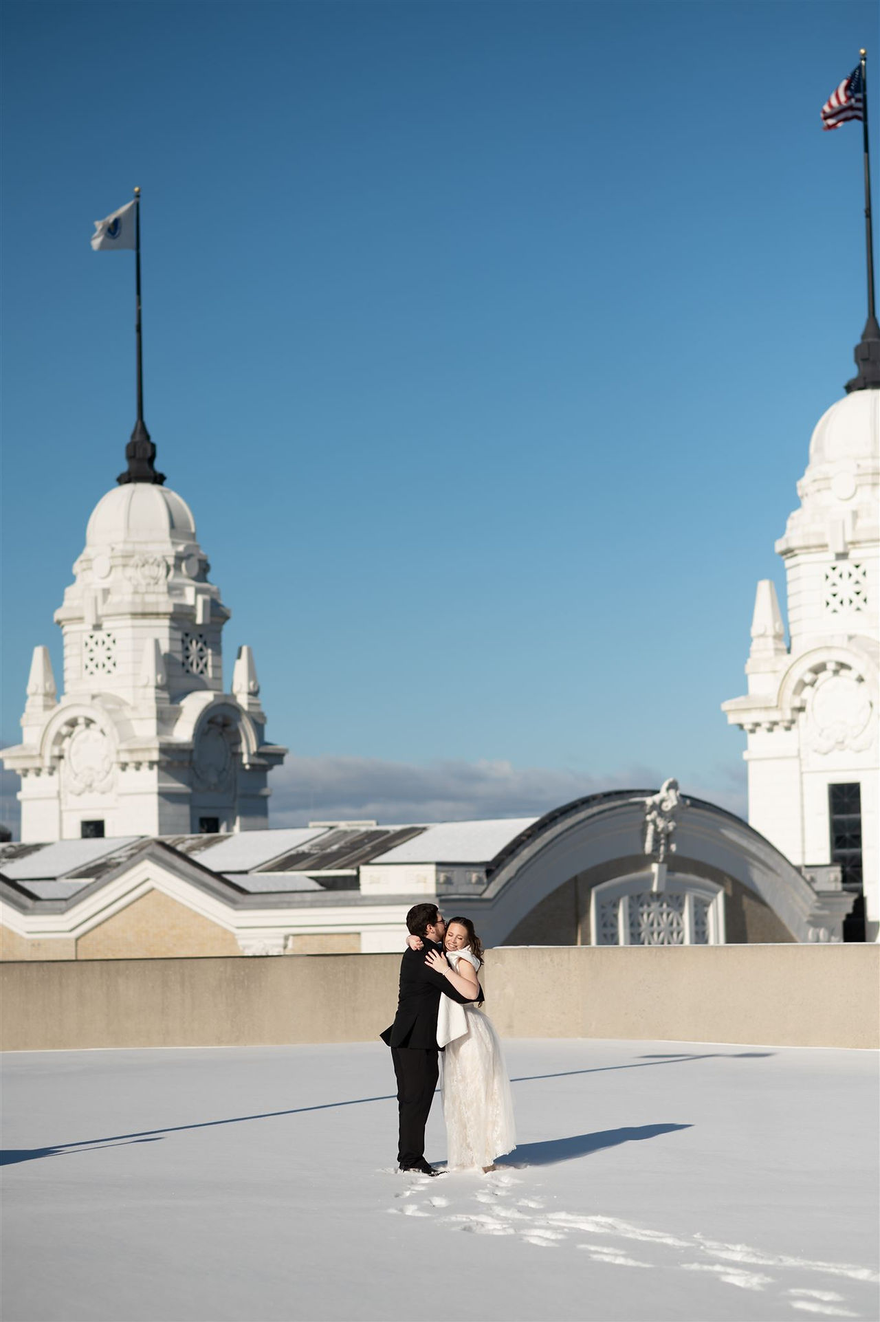 union station parking garage rooftop wedding photos