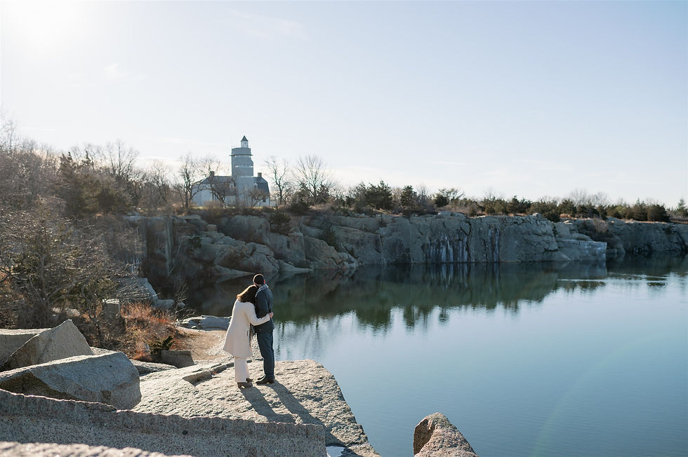 Halibut point state park engagement session showing the lighthouse and quarry