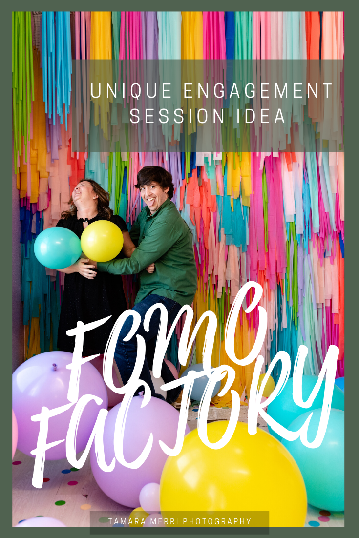 unique engagement session idea at the fomo factory in austin texas